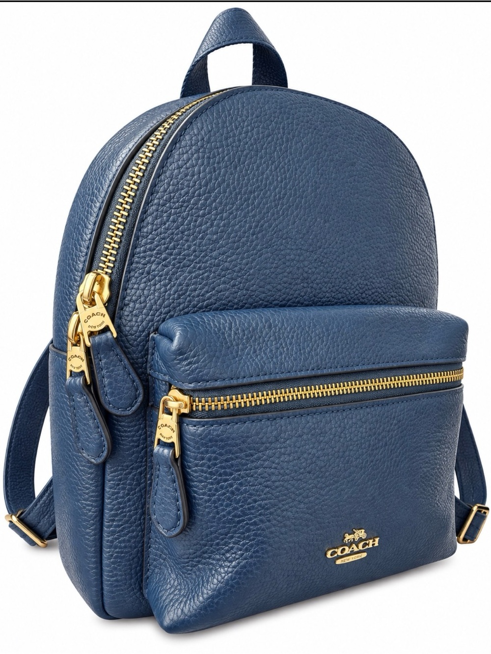 Coach Charlie  Navy Pebbled Leather Mini Backpack with Gold Hardware
